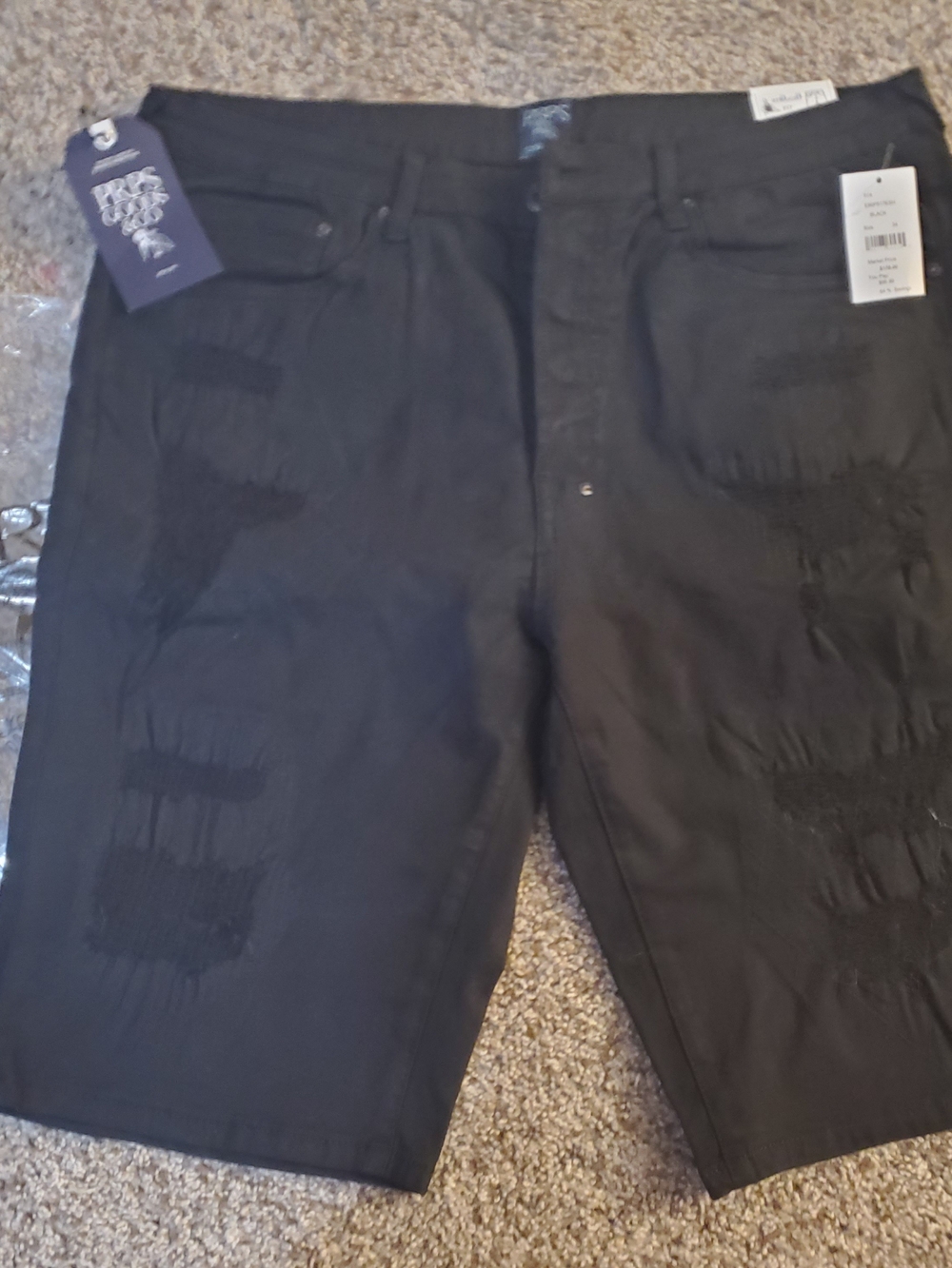 PRPS Men's Black Distressed Jeans Shorts